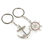 Rudder and Anchor Shaped Metal Keychain, Pair