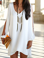 Chiffon V-neck A linha feminina RAINHA ™ manga comprida Vestidos