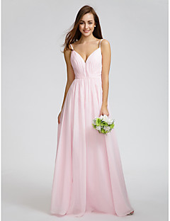 Knee-length Chiffon Bridesmaid Dress - Blushing Pink A-line Spaghetti Straps