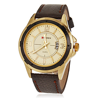 Men's Calendar Round Dial Pu Leather Band Quartz Analog Wrist Watch (Assorted Colors)