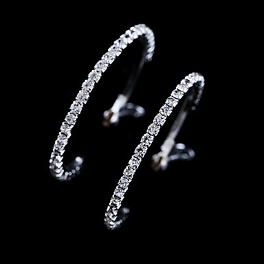 High Quality Crystal Earrings Round Silver Hoop Earrings(3*0.3cm size)(1 pair)