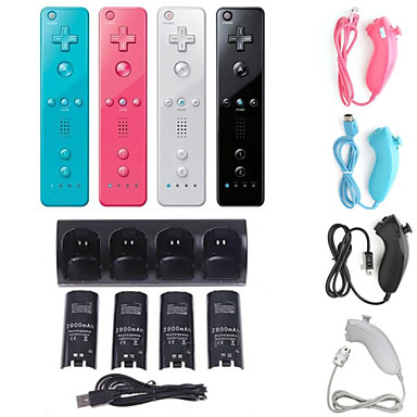 4 x Battery & Charger Station Dock + Remote Controller and Nunchuk for Nintendo Wii