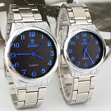 Couple's Round Dial Steel Strip Band Quartz Fashion Watch (Assorted Colors)