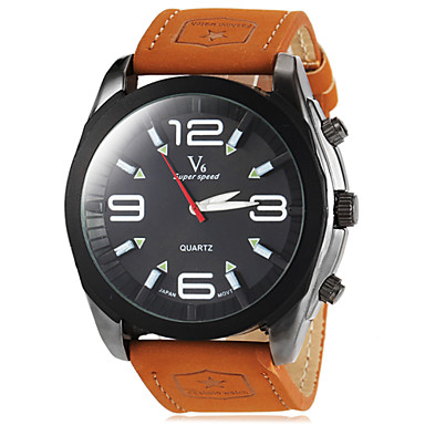 Men's Round Dial Military Khaki Color PU Band Quartz Wrist Watch (Assorted Colors)