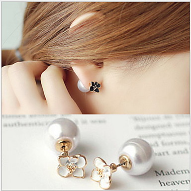 Han Edition Double-Sided Wear Temperament XiaoZou Chrysanthemum Flower Pearl Earrings