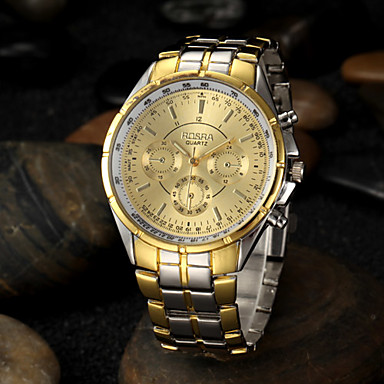 Men's Gold Round Dial Alloy Band Quartz Analog Wrist Watch