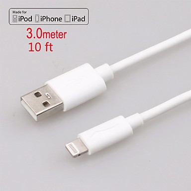 Apple MFi Certified Lightning to USB Data Sync Charger Round Cable for iphone 6/6plus/5s/5/ipad air/mini/4/iPod(300cm)