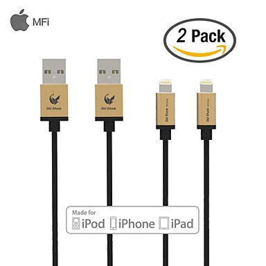 2 Pack OLDSHARK MFI Certified Data Sync Cable  with Golden Aluminum Connector for  iPhone 5/5s/6/6 Plus/iPad