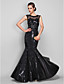  varredura trompete / sereia scoop / escova de trem de lantejoulas e tule vestido de noite (889.753)